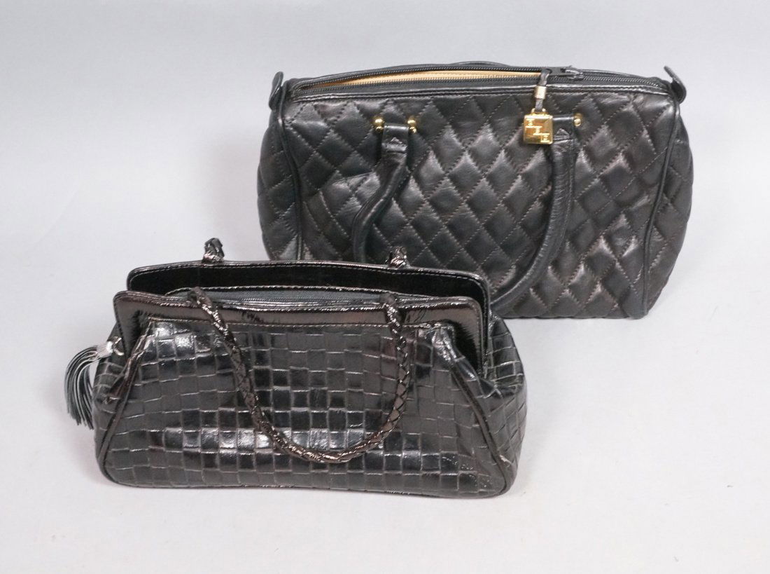 2 Black Leather Hand Bags Purses. Italian Designe (1 of 7)