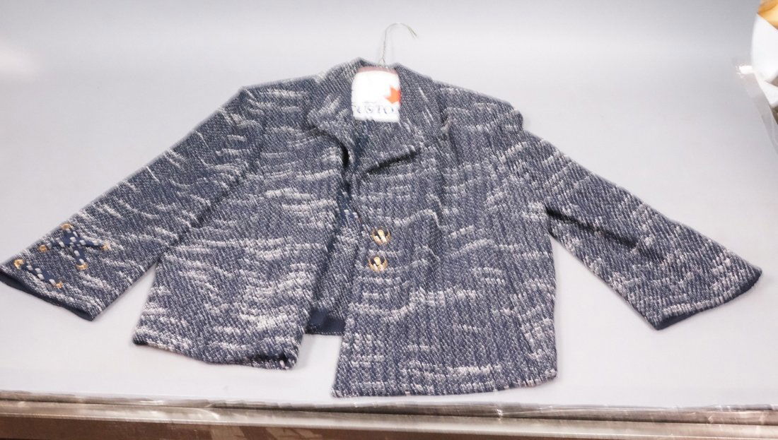 ST JOHN Blue White Knit Jacket. Label. Size 14. B (1 of 7)