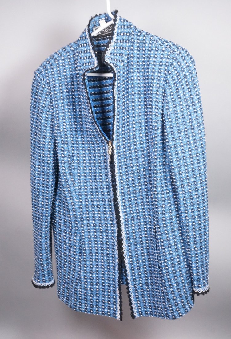 ST JOHN Knit Jacket Blue, Black & White Knit. Zip (1 of 6)