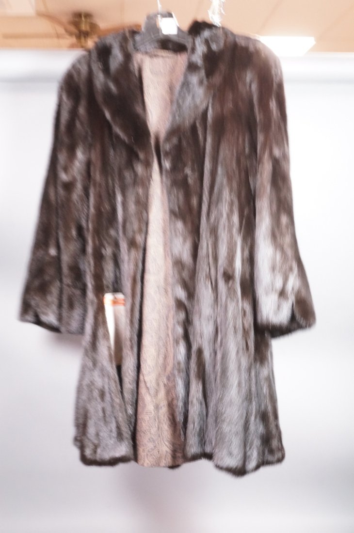 Ladies Dark Brown Mink Coat. Paisley Lining. Flar (1 of 7)