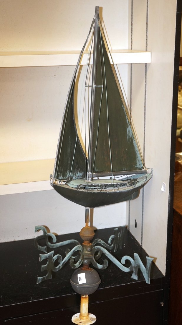 Green Patinated Copper Weather Vane of Sailing Bo (1 of 6)