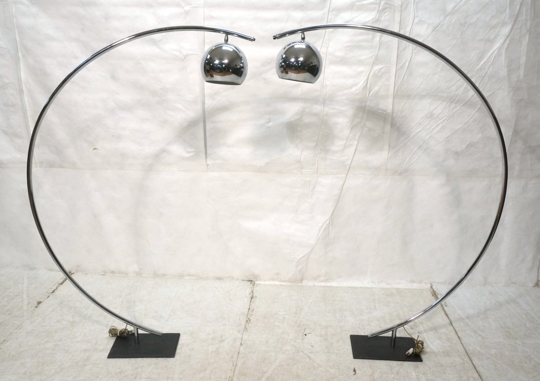 Pr Chrome Arc form Floor Lamps. Modernist. Bowed (1 of 8)