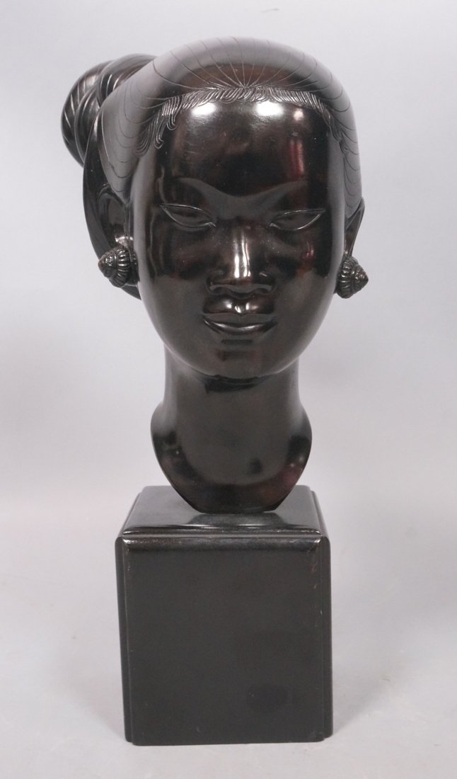 Modernist Bronze Asian Bust. Woman with chignon a (1 of 6)