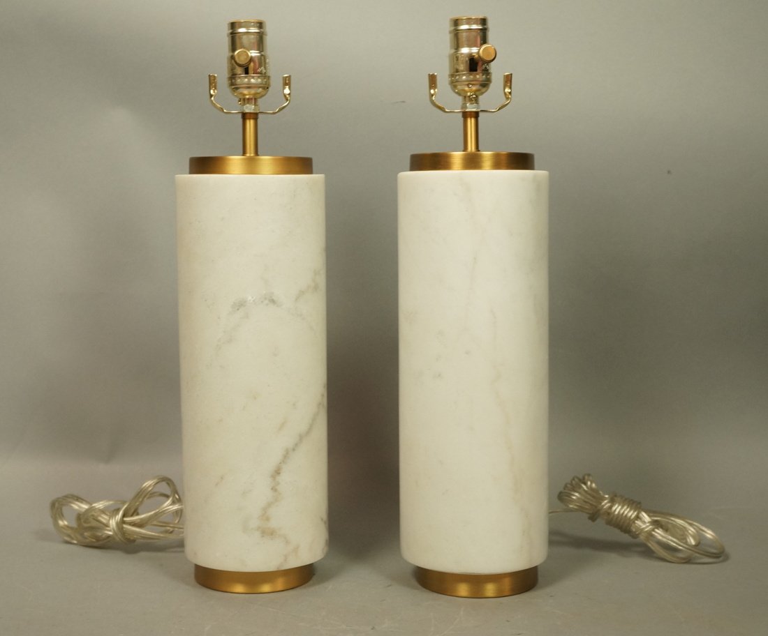 Pr Marble Brushed Brass Table Lamps. Modern. Whit (1 of 9)