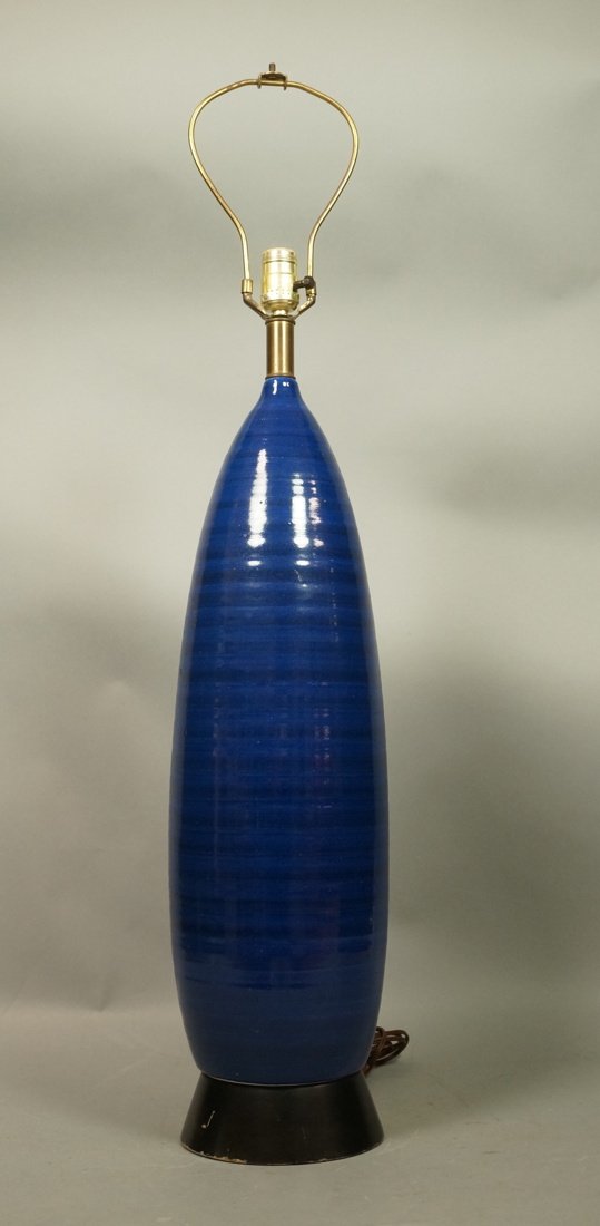 Tall Blue Glazed Pottery Modernist Table Lamp. Bl (1 of 9)
