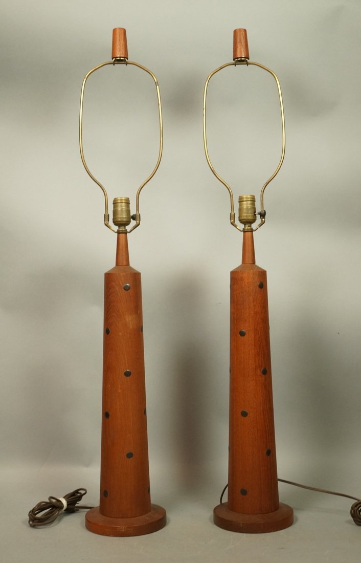 Pr MARTZ Wood Column Table Lamps. Gunmetal glazed (1 of 8)