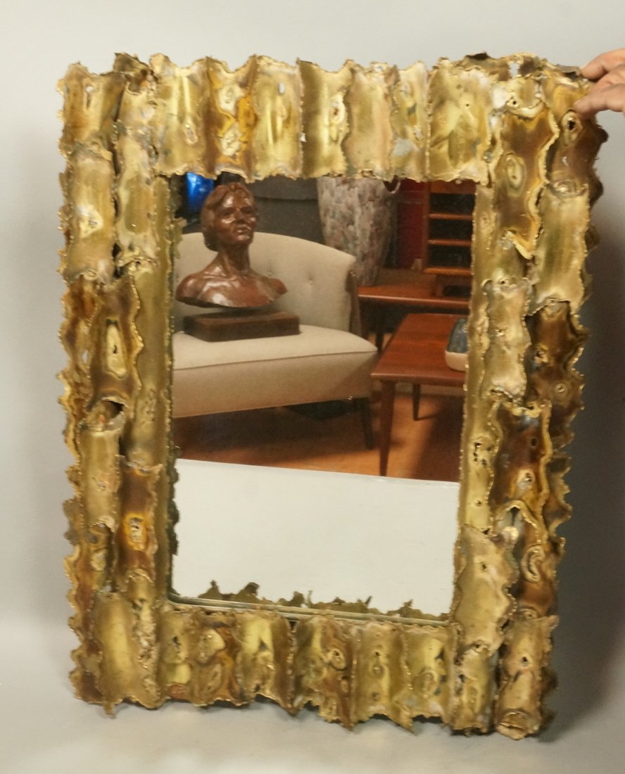 Brutalist Metal Wall Mirror. Pierced detail in we (1 of 8)