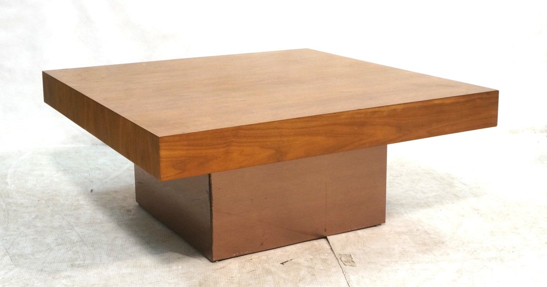 Square Wood Top Coffee Table. Brushed steel or al: Square Wood Top Coffee Table. Brushed steel or aluminum square base. -- Dimensions: H: 16.5 inches: W: 39 inches: D: 39 inches ---