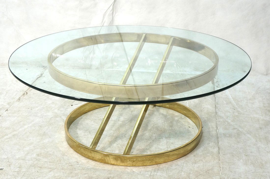 Brass Glass Top Modernist Table. Glass supported (1 of 5)