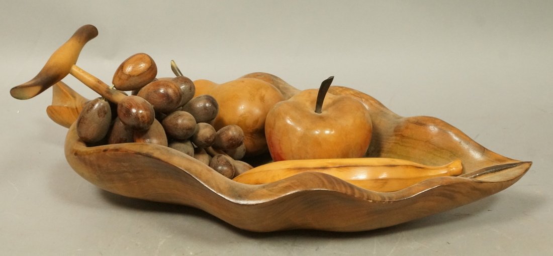 DAN KARNEY Carved Wood Fruit Bowl with 4 pieces c (1 of 6)