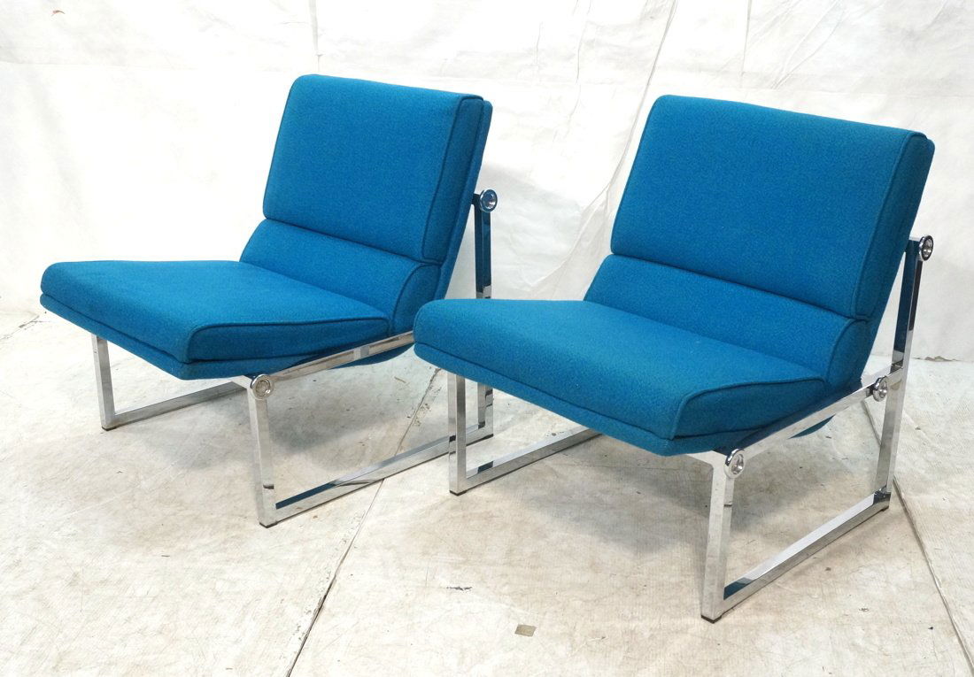 Pr Milo Baughman style Chrome Lounge Chairs. Teal (1 of 10)