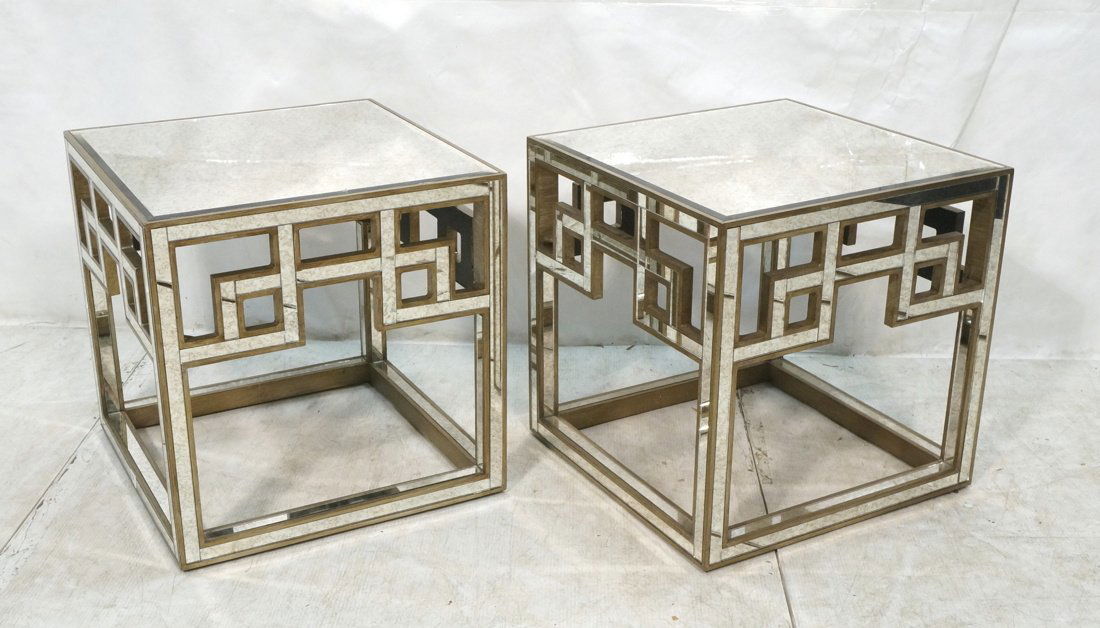 Pr Modernist Decorator Mirrored Cube Side Tables. (1 of 7)
