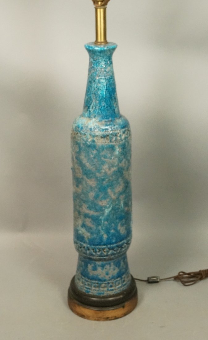 Large Ceramic Lamp. Blue pottery with long neck. (1 of 7)