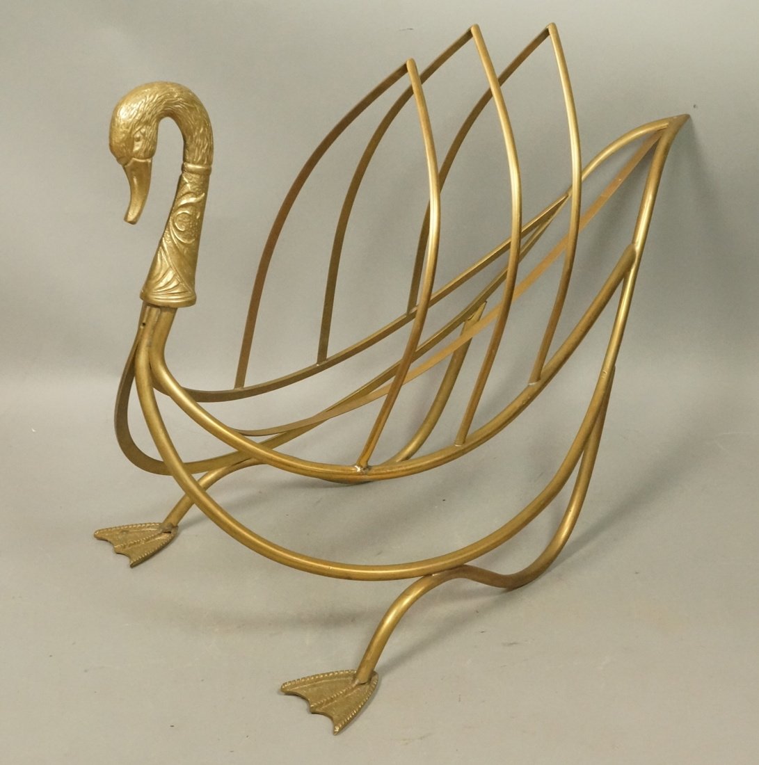 Brass Swan Figural Magazine Rack. Decorator Moder (1 of 6)