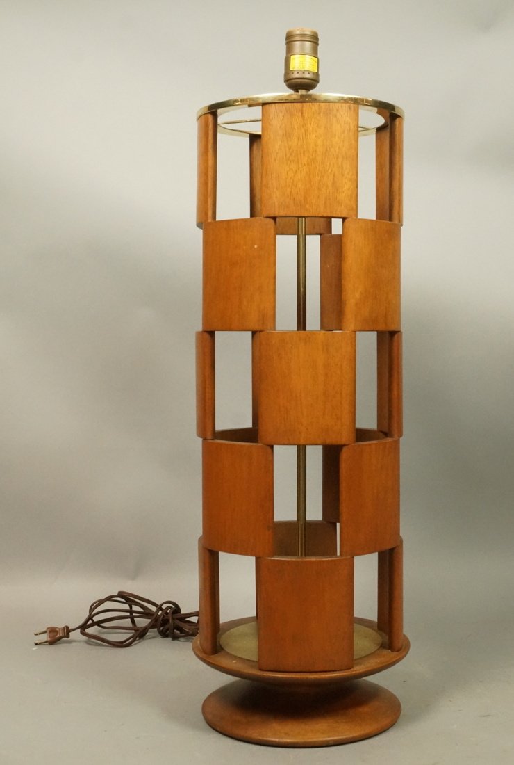 Column form teak table lamp. Walnut panels in che (1 of 7)