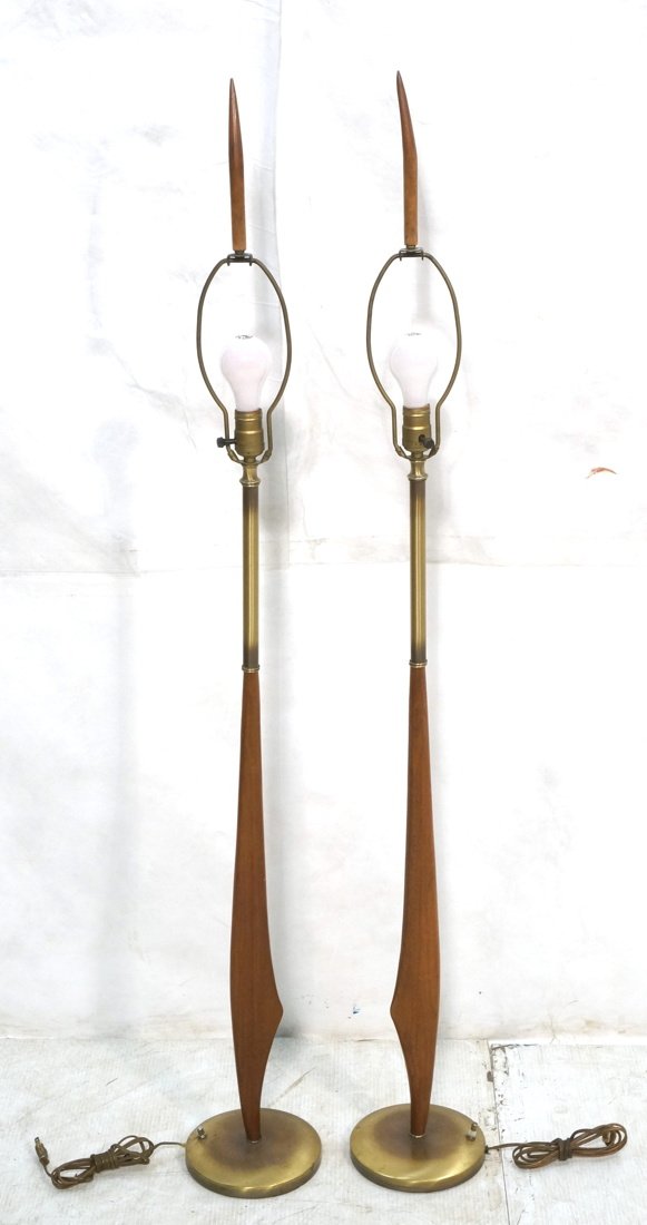 Pr Tall American Modern Walnut Table Lamps. Satin (1 of 7)