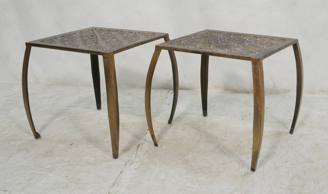 Pr Copper Color Metal Side Tables. Bowed legs. Pi (1 of 9)