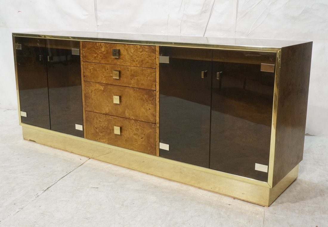Burled Wood Credenza Sideboard. Smoked Glass Door (1 of 10)