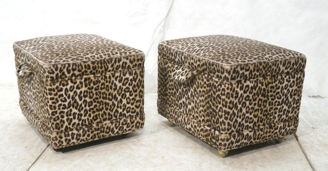 Pr Leopard Fabric Rolling Stools. Casters. (1 of 7)
