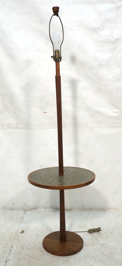MARTZ Marshall Studios Pottery Table Floor Lamp.: MARTZ Marshall Studios Pottery Table Floor Lamp. Inlaid ceramic green tile table top. Walnut column with walnut finial. Marked-- Dimensions: H: 58 inches: W: 17.25 inches: D: 17.25 inches ---