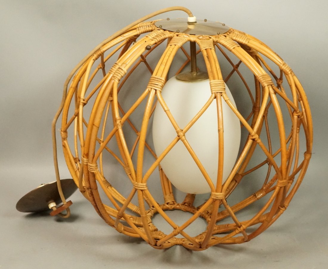 Modernist Large Rattan Sphere Hanging Light Fixtu (1 of 10)