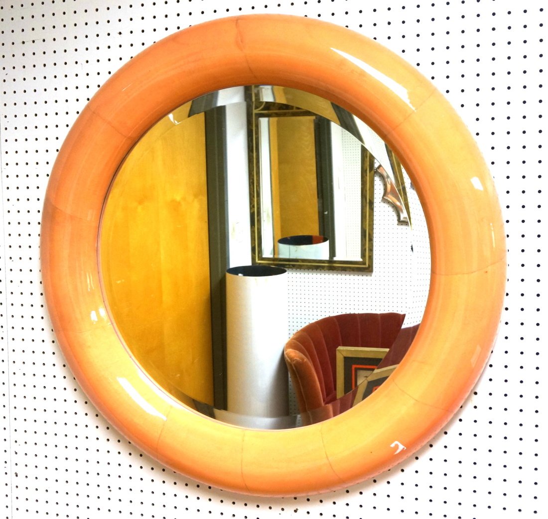 CARL SPRINGER style Round Wall Mirror. Peach lacq (1 of 8)