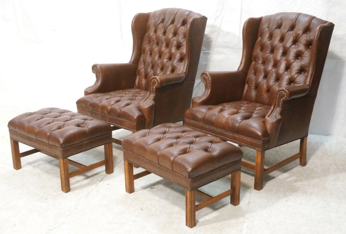 4pc Chesterfield Wing Chairs & Ottomans. Two pair (1 of 10)