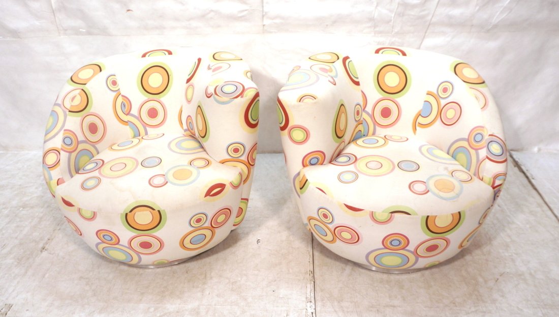 Pair Kagan Style Lounge Chairs.  Brushed chrome b (1 of 7)