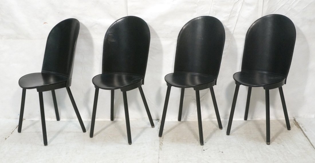 Set 4 Zanotta Italian Dining Chairs.  Black Leath (1 of 9)