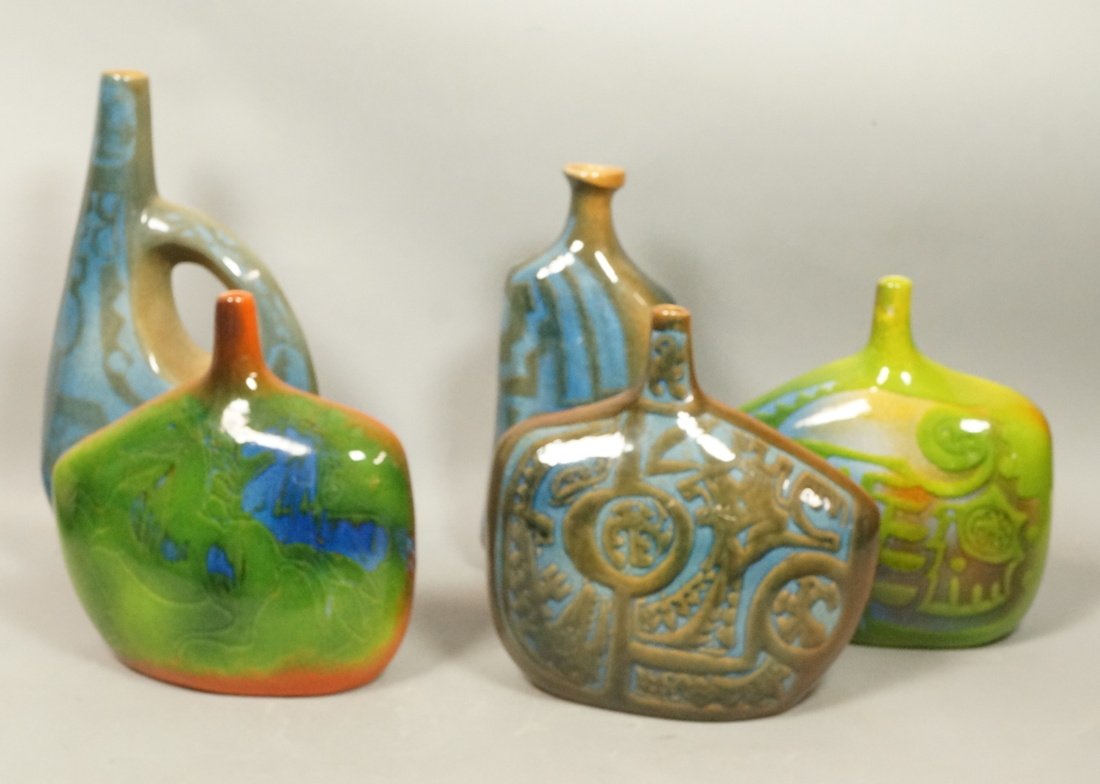5pc Modernist Pottery Vases Lot. Multi color glaz (1 of 7)