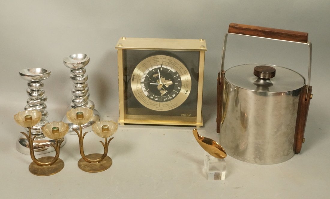 6pc Mixed Metal Modernist Lot. Chrome Candlestick (1 of 9)