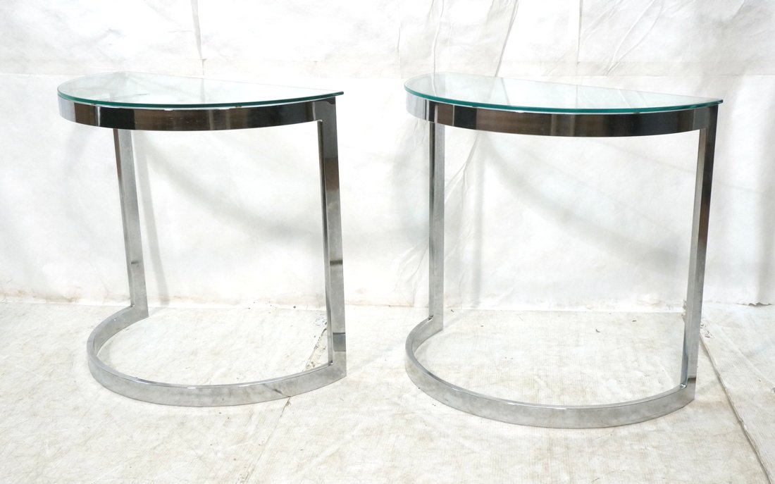 Pr Chrome & Glass Half Round Hall Table. Wide chr (1 of 10)