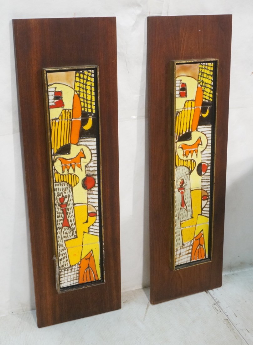 Two Hanging Wood Panels with Glazed Pottery Tiles (1 of 9)