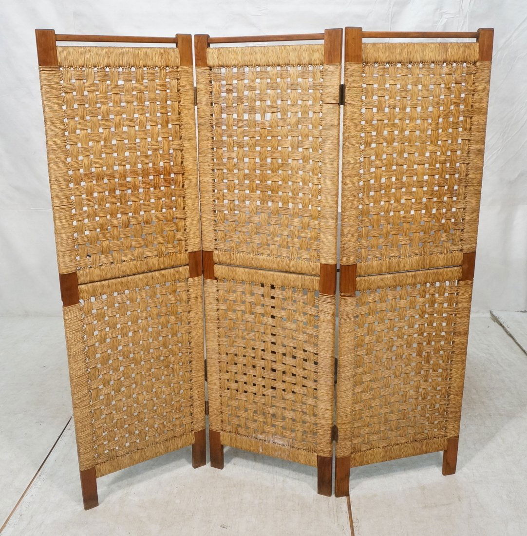 Three Panel Folding Screen Room Divider. Woven Ru (1 of 9)