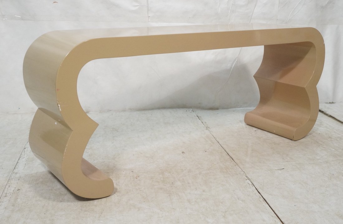 Tan Lacquered Hall Console Table. Scalloped Asian (1 of 9)
