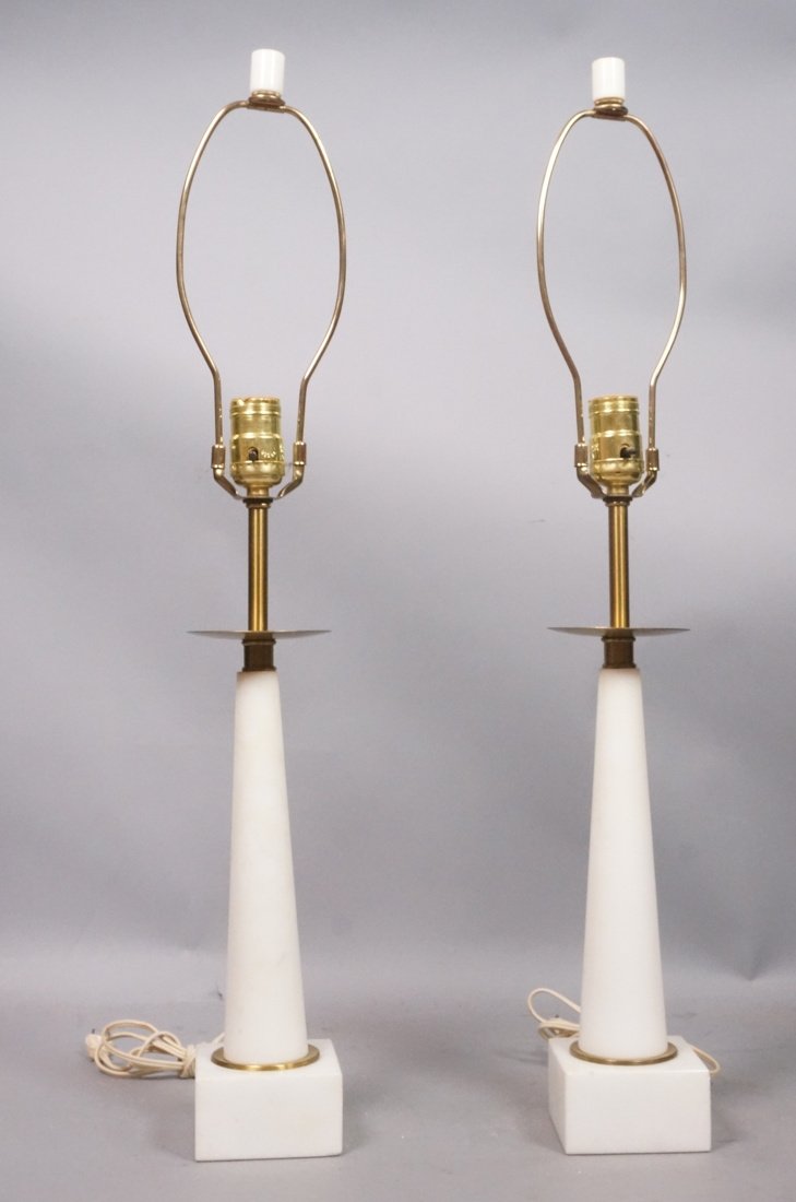 Pr Regency Marble & Brass Tapered Column Lamps. T (1 of 10)