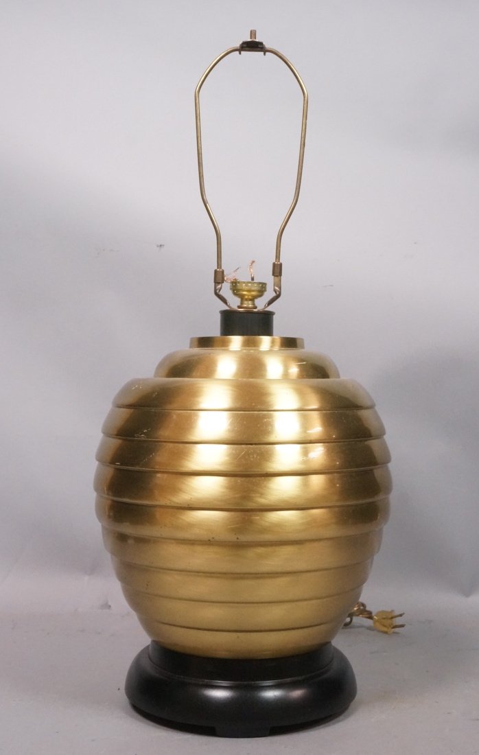 Heavy Ribbed Brass Ginger Jar Shaped Table Lamp. (1 of 7)