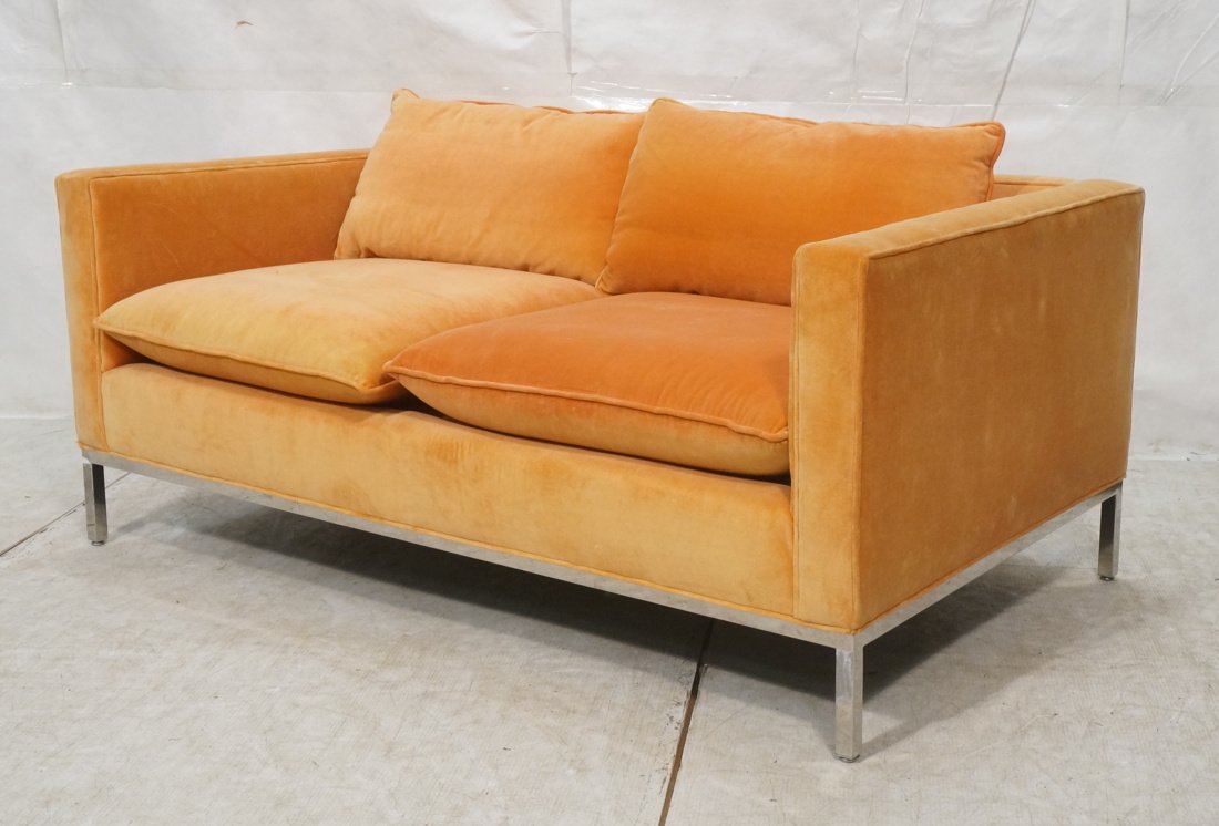 Orange Mohair Modernist Love Seat. Chrome frame & (1 of 10)