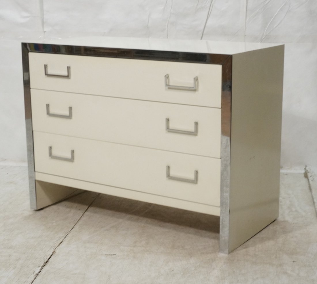 White Lacquer Bachelors Chest. Chrome Accents & P (1 of 10)
