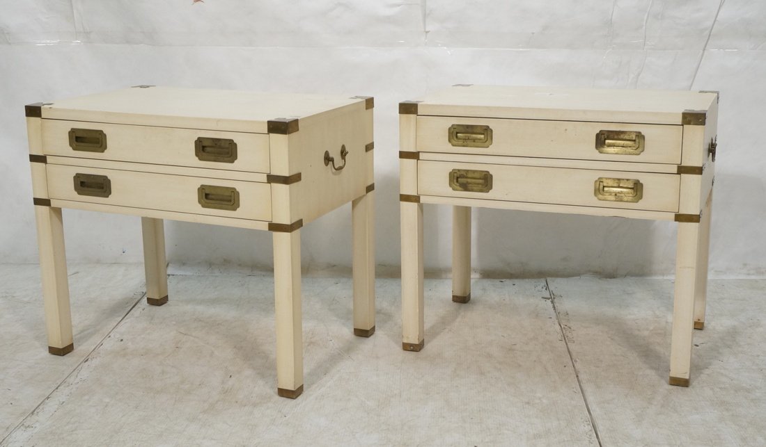 Pr Campaign Style White Two Drawer Stands. Brass (1 of 9)