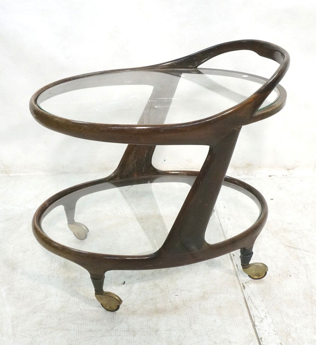 Italian Oval Wood Bar Cart. Rolling. Glass Shelf. (1 of 7)