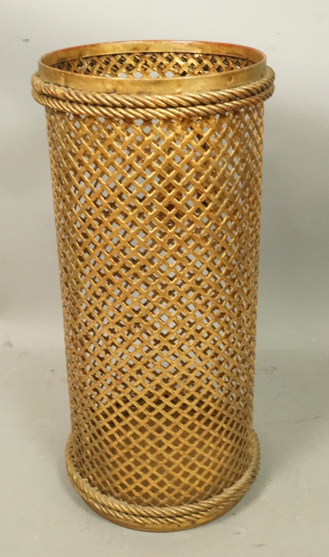 Gilt Metal Italian Umbrella Stand. Metal tassels (1 of 6)