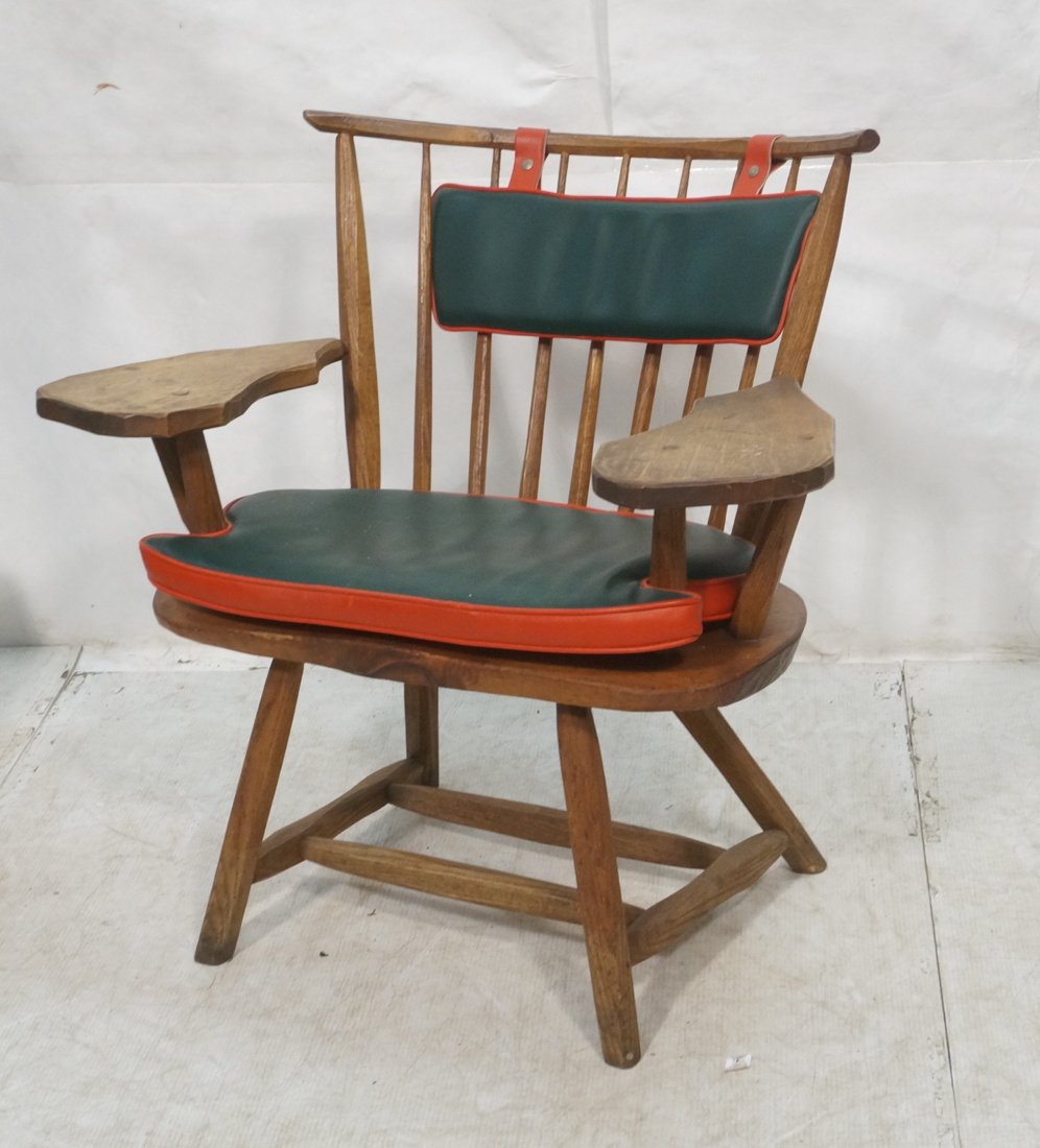 Primitive Wood Windsor Chair. Red & Green Vinyl C (1 of 8)
