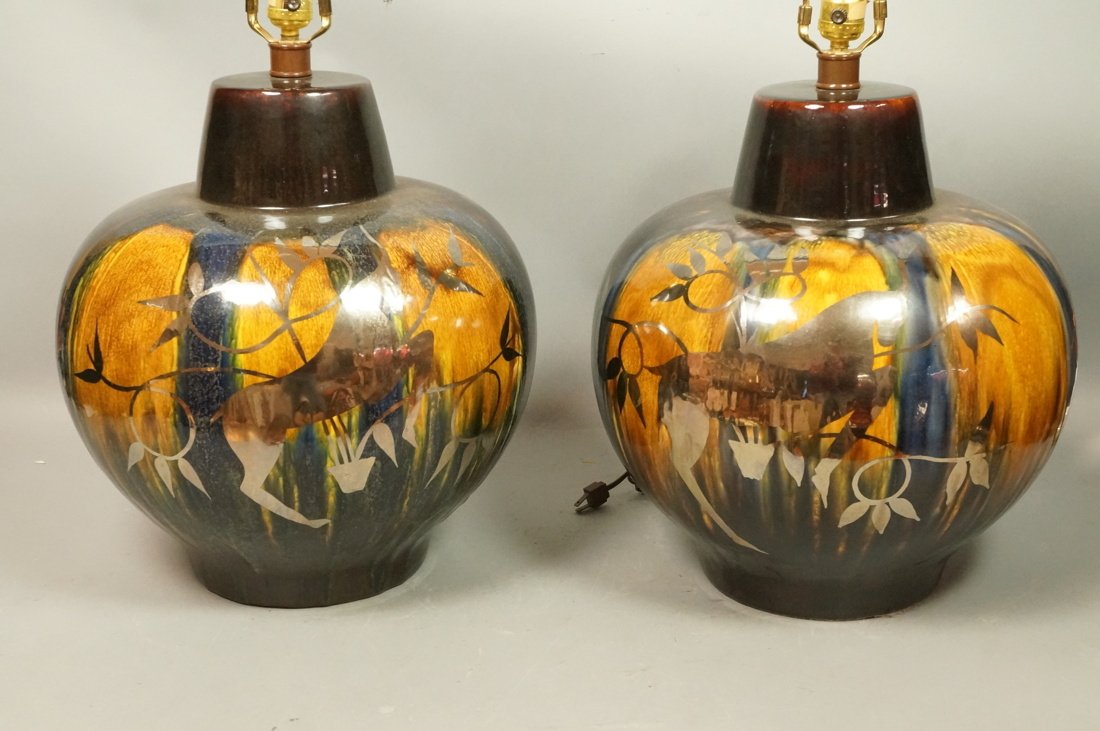 Pr Modernist Decorator Glazed Ceramic Lamps. Larg (1 of 7)