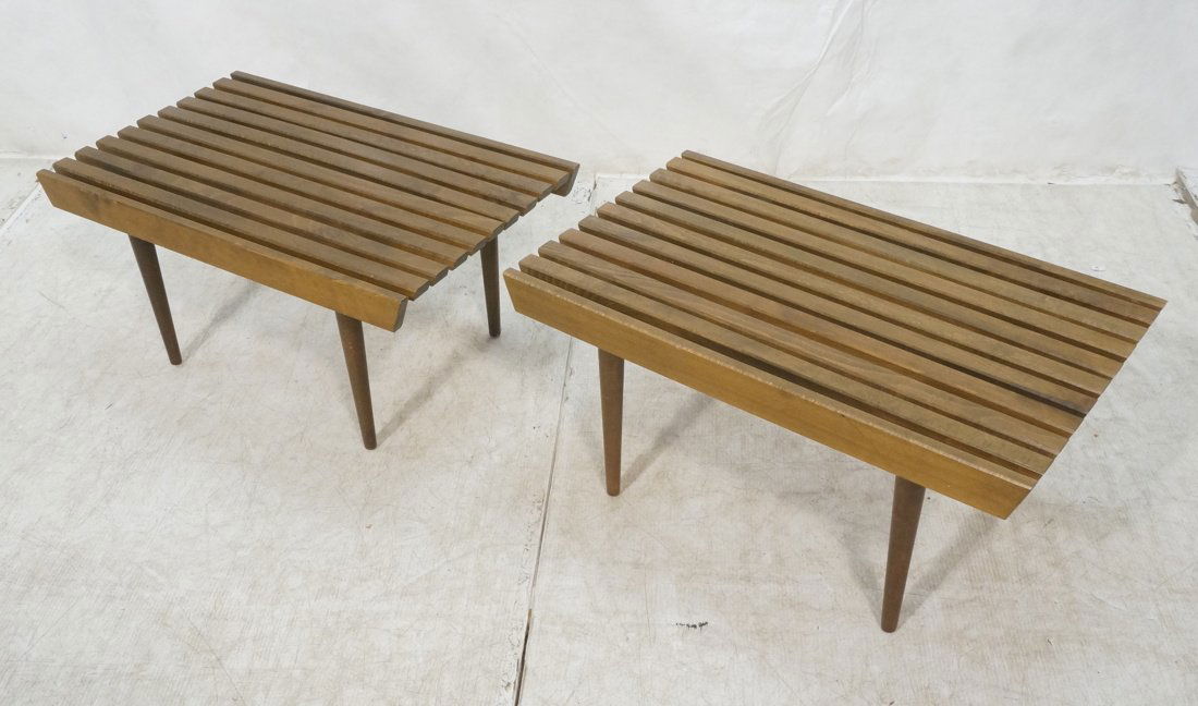 Pair American Modern Slat Benches with Tan Vinyl (1 of 7)