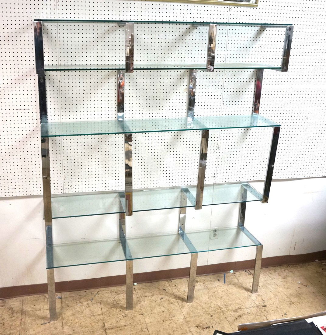 Chrome & Glass 5 Level Wall Shelf Display Unit. W (1 of 6)