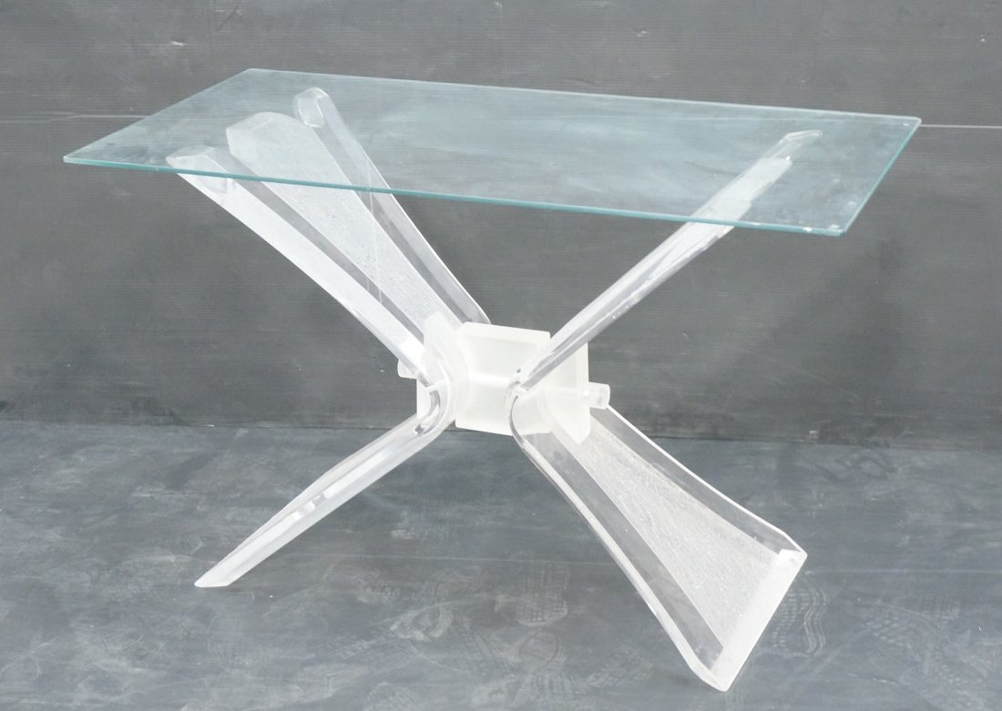 Lucite Base Hall Table. Glass Top. Two tone lucit (1 of 8)