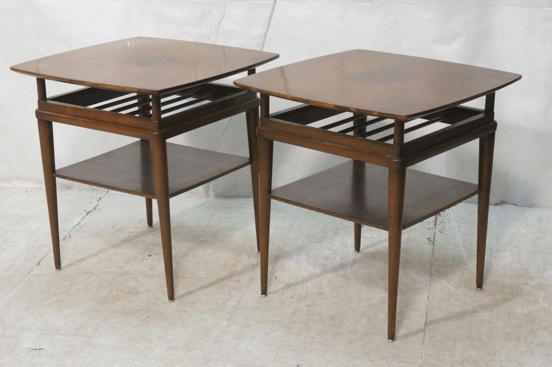 Pr Modern End Tables. Tapered leg. Two lower shel (1 of 7)