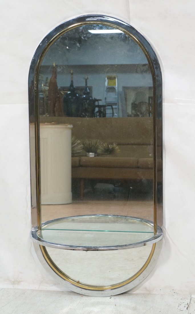 Brass & Chrome Wall Mirror with lower glass shelf (1 of 8)