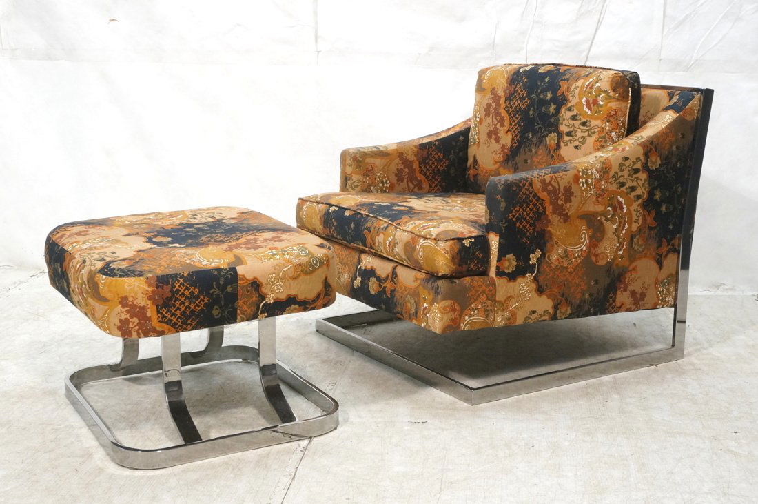 Milo Baughman style Lounge Chair Ottoman. Coral, (1 of 7)